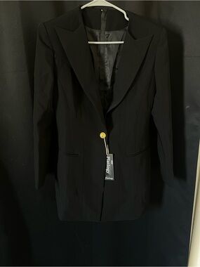 Black Single-Button Longline Blazer